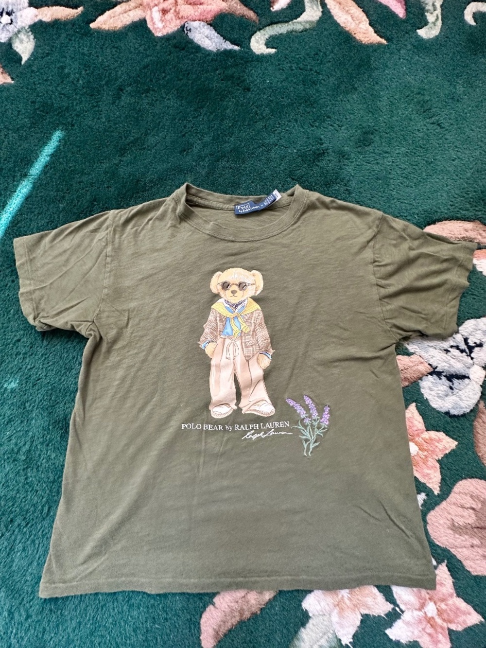 Women's Polo Bear tee shirt olive green size M